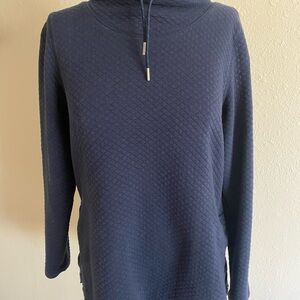 L.L. Bean Navy Cowl Neck Sweater Size Medium Quilted Pullover Crewneck Snap side